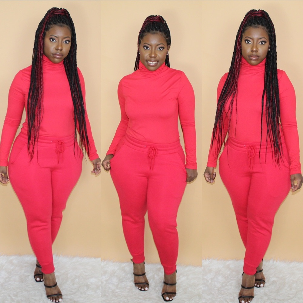 Red Turtleneck Set